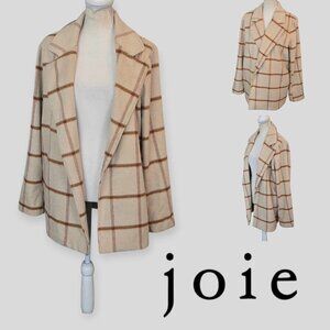 JOIE Revolve Neutral Open Plaid Coat Jacket  Wool Blend Womens Size Large